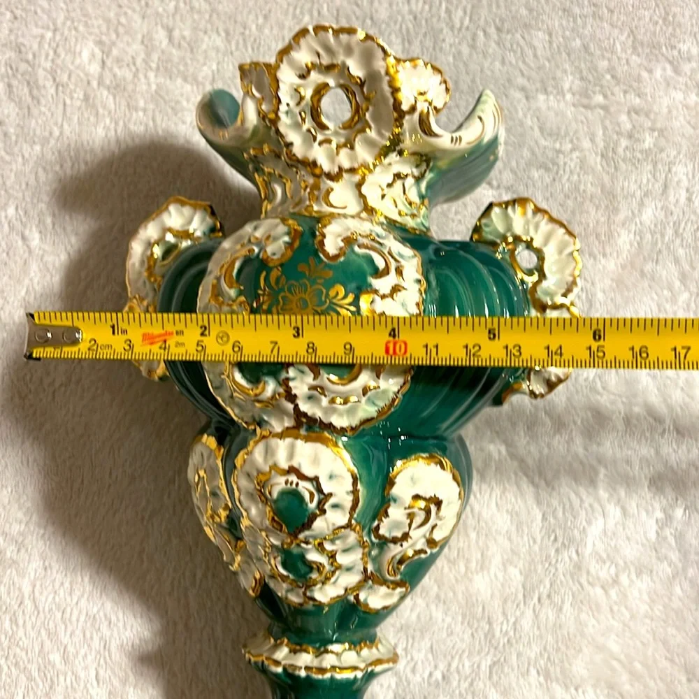 Paul’s Italy Vintage Green, White and Gold Handmade Porcelain Vase
